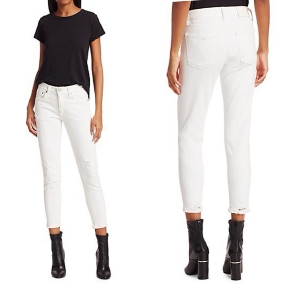 Moussy Vintage Velma Skinny Ankle Jeans White Denim Distressed Women’s 28 - Picture 1 of 12